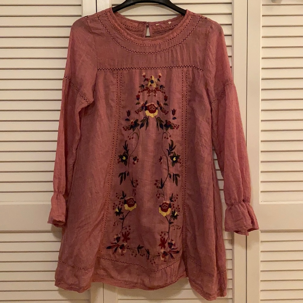 Long sleeve embroidered sun dress